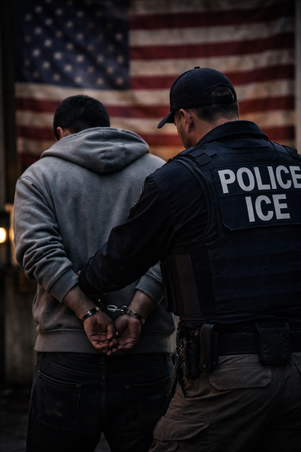 Sous le drapeau, l’exclusion : la politique migratoire américaine en action.